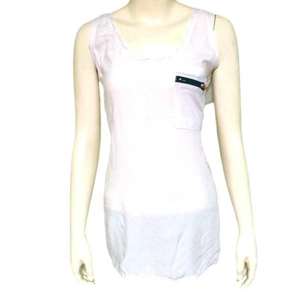 Color Story Sleeveless White Sheer Tank Top Tunic With Zipper Pocket Size L